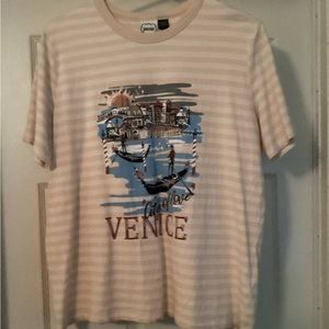 Joanie pink striped shirt with pic of Venice. Size M US. Size L UK.  25” long